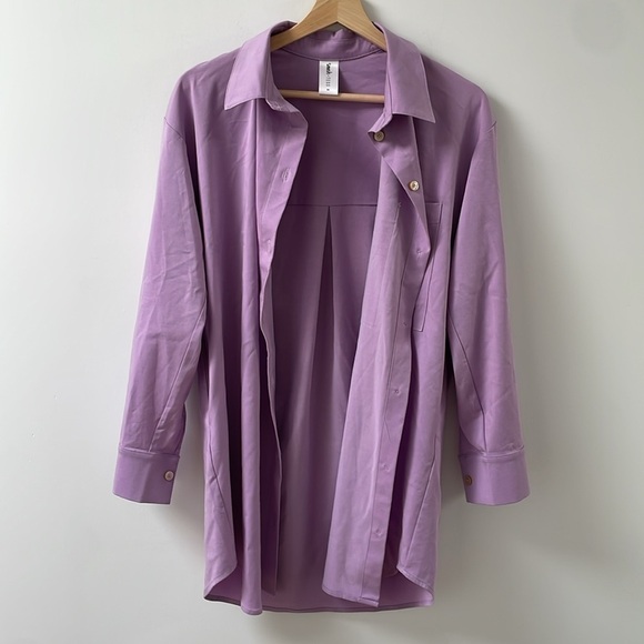 Smash + and Tess Diversion Button Shirt Dress Longsleeve Tencel Purple XS - Picture 4 of 11